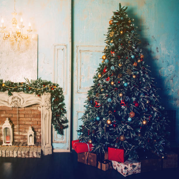 istock Background, square blank: Christmas tree decor, gifts, toys. 1063017472