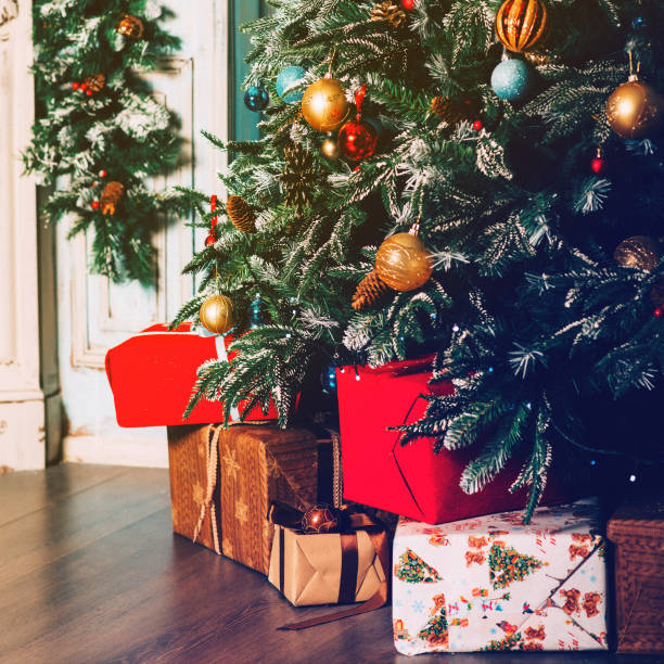 istock Background, square blank: Christmas tree decor, gifts, toys. 1063017618