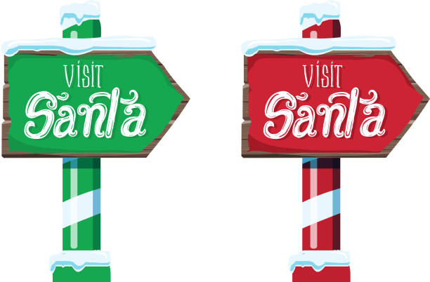 istock Wooden winter Christmas Visit Santa sign with handwriting or hand lettered text 1063017628