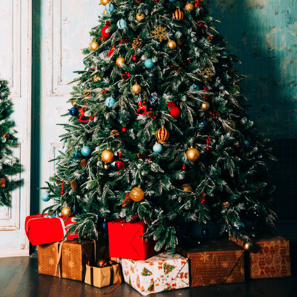 istock Background, square blank: Christmas tree decor, gifts, toys. 1063020160