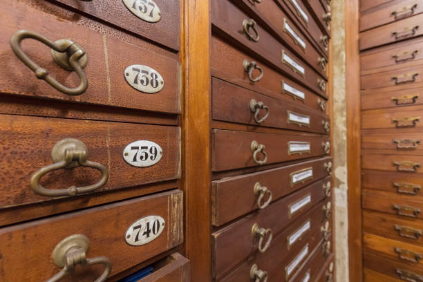 istock Antique file room with wooden drawers 1063024974