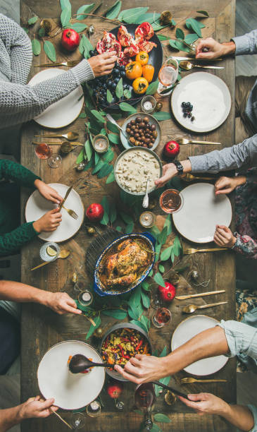 istock Traditional Christmas, New Year holiday celebration party dinner, vertical composition 1063027926