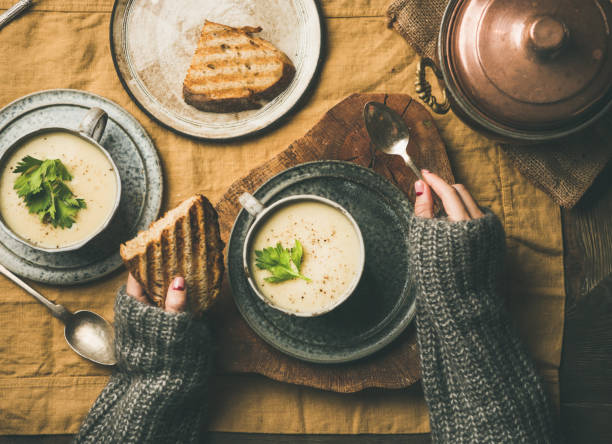 istock Autumn or winter home dinner with celery cream soup 1063028054