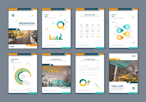 bu şablon en iyisi olarak pazarlama ve reklam, broşür ve afiş, faaliyet raporu içinde kullanılan bir iş sunumu. öğeleri bir koyu gri arka plan üzerinde - infografik şablonlar stock illustrations