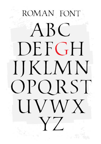 набор классического римского шрифта. вектор. капитальные буквы. неравномерный древний шрифт. символы букв для оформления плаката, листовки - typeset english culture alphabet black stock illustrations
