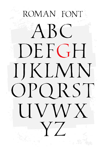 Set of classic roman font. Vector. Capital letters. Uneven ancient font. Letters symbols for the design of a poster, flyer or presentation. Signs for the symbol. All letters are separate.