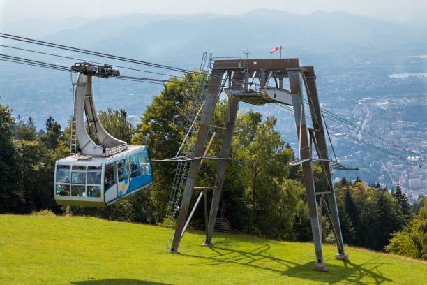 funivia nelle alpi (impegni) - bregenz bodensee overhead cable car austria foto e immagini stock