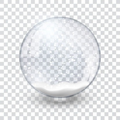 snow globe ball realistic new year chrismas object isolated on transperent background with shadow, vector illustration.