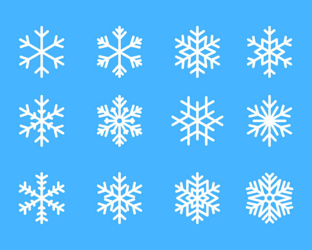 schneeflocke winter set blau isolierte symbol silhouette auf weißem hintergrund-vektor-illustration - vereinfachen stock-grafiken, -clipart, -cartoons und -symbole