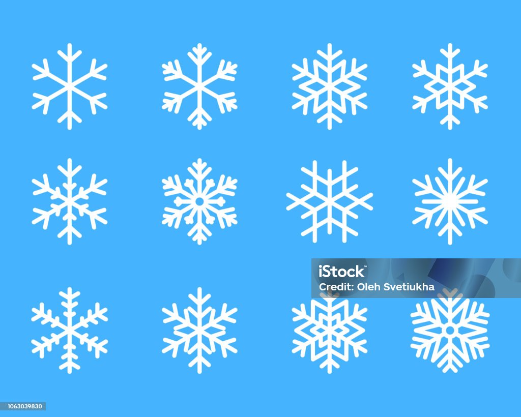 invierno de copo de nieve juego de silueta icono aislado azul en la ilustración de vector de fondo blanco - arte vectorial de Copo de nieve libre de derechos