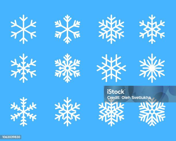 Hiver Flocon De Neige Jeu De Silhouette De Licône Isolé Bleu Sur Lillustration Vectorielle Fond Blanc Vecteurs libres de droits et plus d'images vectorielles de Flocon de neige - Neige