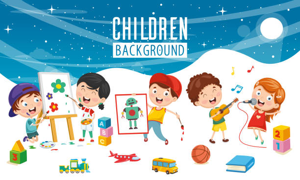 illustrazioni stock, clip art, cartoni animati e icone di tendenza di illustrazione vettoriale dello sfondo dei bambini - childrens music