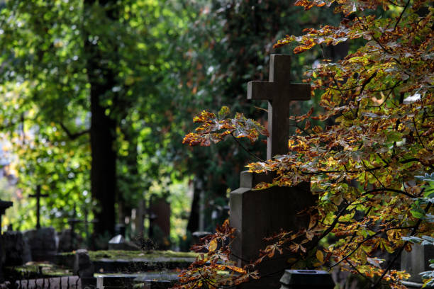 istock An old graveyard with tombstones and crosses 1063060514