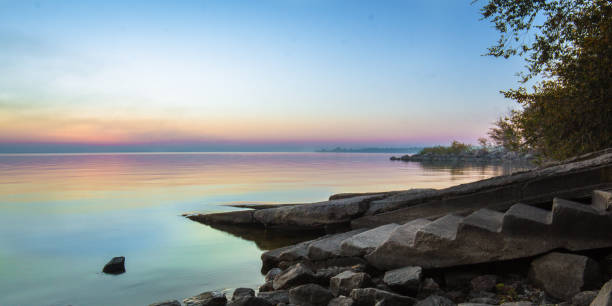 istock landscape on the water - sunset on the coast (horizon). top view. 1063061230
