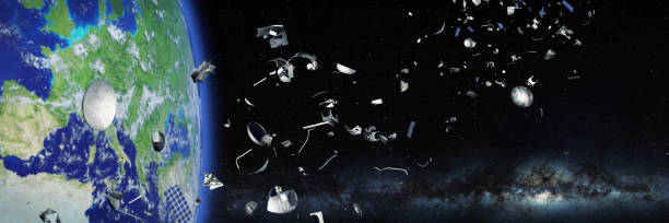 istock space junk in Earth orbit, debris orbiting the blue planet, flying trash 1063067568
