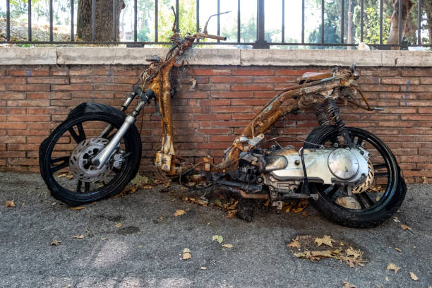 Remains of Damaged Motorcycle in Rome
