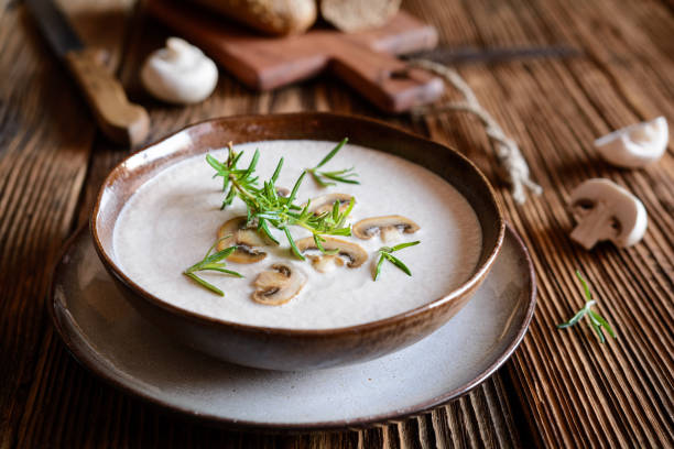 istock Creamy mushroom soup served in a bowl 1063068086