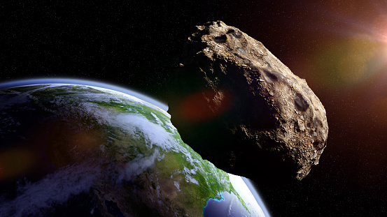 asteroides que se acercan tierra, meteorito en órbita antes de impacto photo