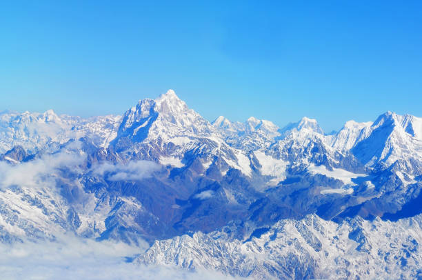Wonderful aerial views in Nepal fly over to mountain Everest Himalaya. stock photo