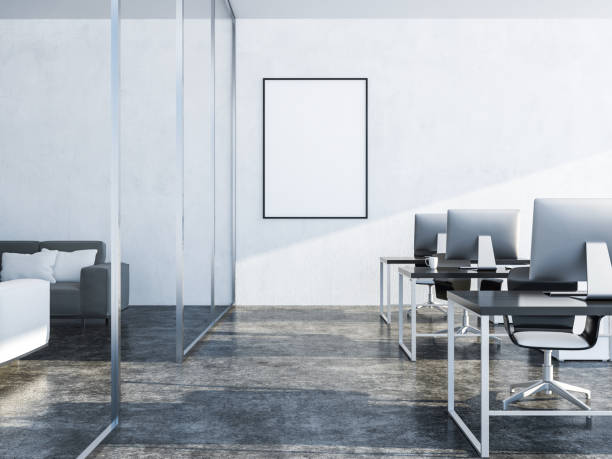 istock White open space office, sofa lounge and poster 1063077558