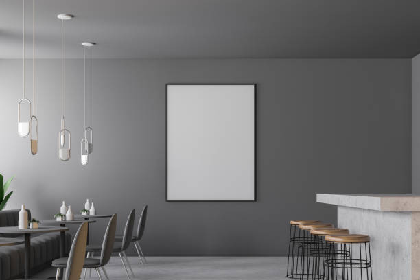 istock Gray retro bar interior with marble bar, poster 1063077722