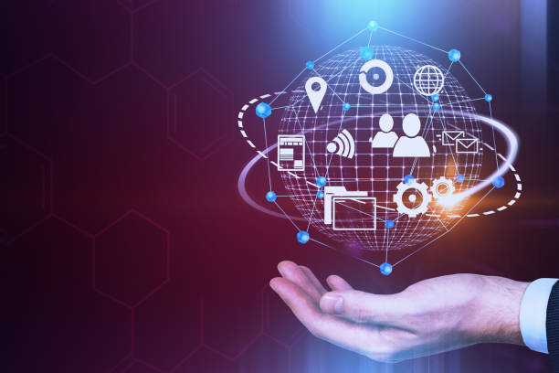 istock Businessman hand global network internet hologram 1063077884