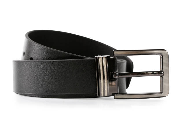 istock Black male leather belt closeup 1063104666