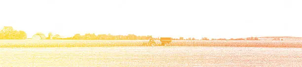 Vector illustration of Minnesota Autumn Landscape with Tractor harvesting crops