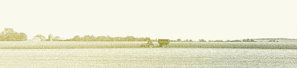 Minnesota Autumn Landscape with Tractor harvesting crops Stipple illustration of Minnesota Autumn Landscape with Tractor harvesting crops image manipulation stock illustrations