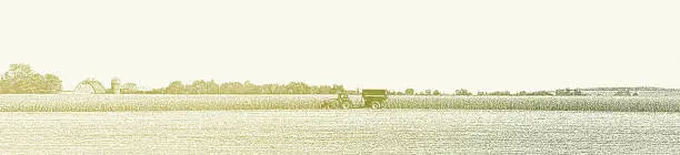 Vector illustration of Minnesota Autumn Landscape with Tractor harvesting crops