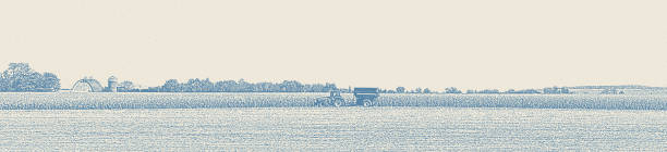 minnesota jesienny krajobraz z ciągnikiem zbioru upraw - agriculture field tractor landscape stock illustrations