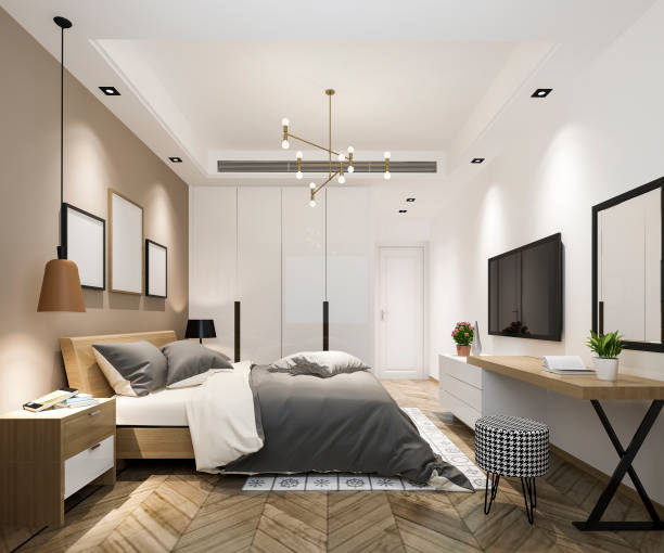 istock 3d rendering beautiful luxury bedroom suite in hotel with tv 1063132214