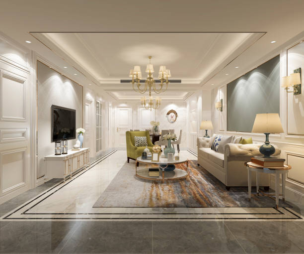 istock 3d rendering luxury and modern living room and dining room 1063132220
