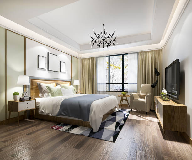 istock 3d rendering beautiful luxury bedroom suite in hotel with tv 1063132228