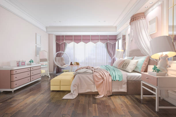 istock 3d rendering beautiful pink vintage kid bedroom 1063132234