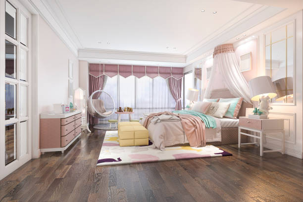 istock 3d rendering beautiful pink vintage kid bedroom 1063132238