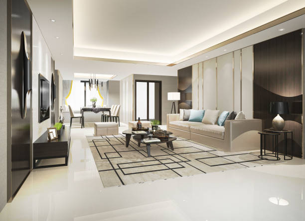 istock 3d rendering modern dining room and living room with luxury decor 1063132242