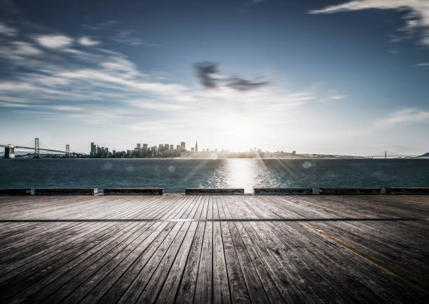 istock empty wooden floor front of san francisco downtown skyline 1063173824