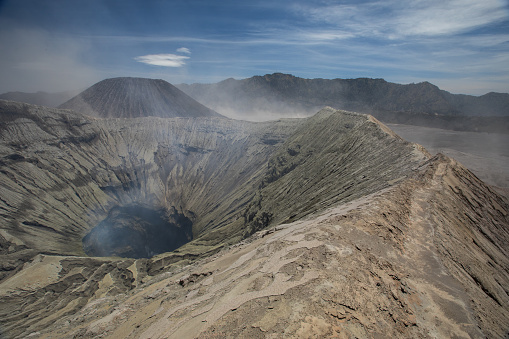 The walking trail around the Mount Bromo crater rim in East Java, Indonesia