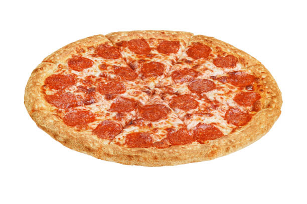 pizza zu isolieren - pepperonipizza stock-fotos und bilder