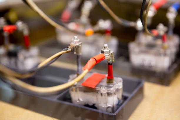 Detail of battery cells put on a test.