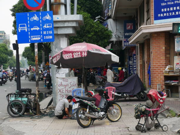 Ho Chi Minh, Vietnam-October 2, 2018: View of Traffic and motorcycles in Vietnam. Many people commute by using motorcycles.