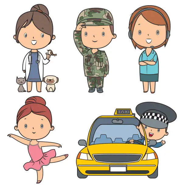 Vector illustration of Professions kids set