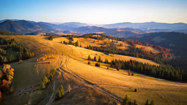 istock Aerial panoramic view of autumn mountain range 1063219038
