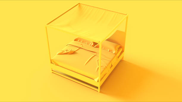Yellow Modern 4 Poster Bed with Canopy