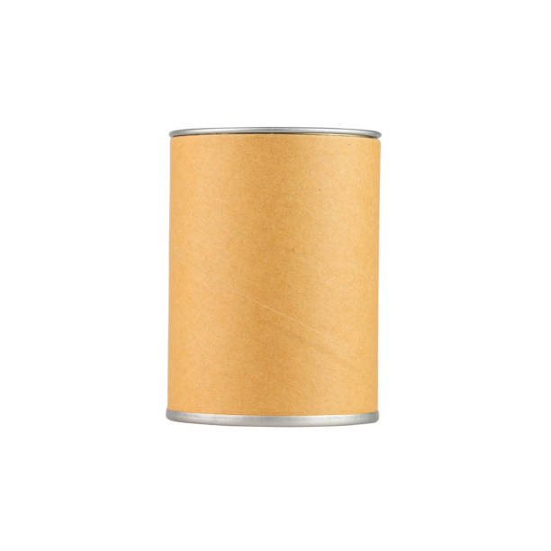 istock tin can with blank brown label isolated on white background - clipping paths 1063221730