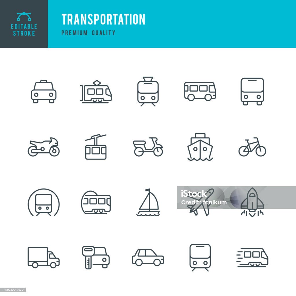 Transportation - set of line vector icons Set of Public Transports and Transportation thin line vector icons Icon stock vector