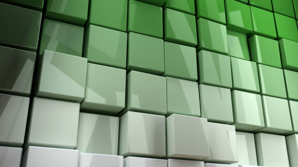 istock 3d render of green cubes with reflections. 1063230140