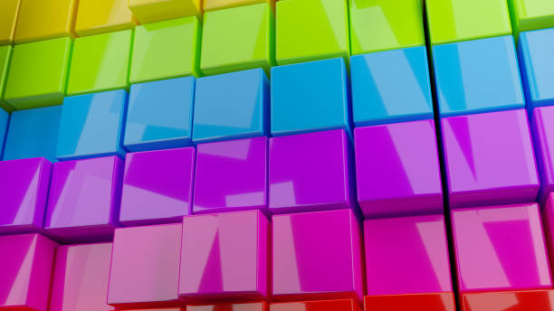 istock 3d render of colorful rainbow cubes with reflections. 1063230152