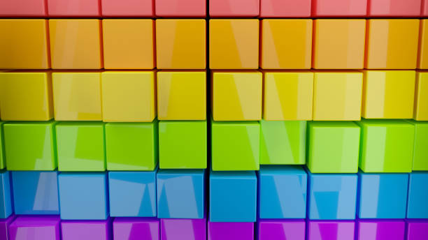 istock 3d render of colorful rainbow cubes with reflections. 1063230158